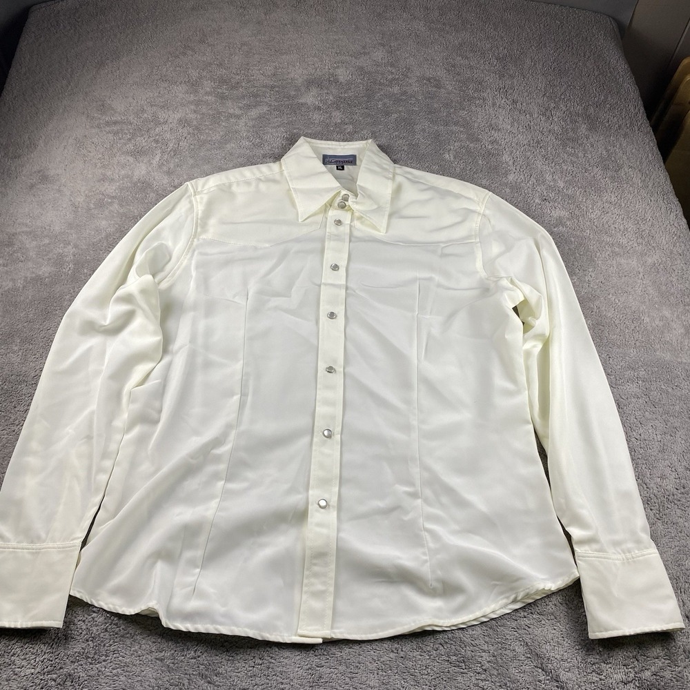 Lavana USA Dress Shirt Snap Buttons Mens XL Ivory Off White Long Sleeve‎